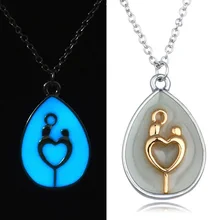 Corazón Mamá Bebé Brillan En La Oscuridad Luminosa Que Brilla Collares Colgantes de Los Collares de Cadena de Plata de La Manera Plateó Regalo del Día de Madre