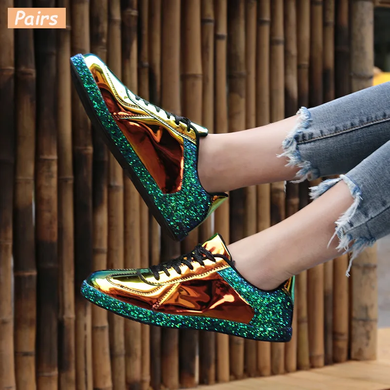 

Women Sneakers Gold Glitter Shinny Bling Fashion Casual oxford Shoes Woman lady Ballet Flats Glossy Sneakers espadrilles