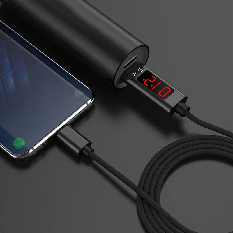 3A(Max) Voltage and Current Display Nylon Braided Micro USBType-C8 pin Fast Charing Cable For iPhone SAMSUNG HUAWEI HTC XIAOMI (1)