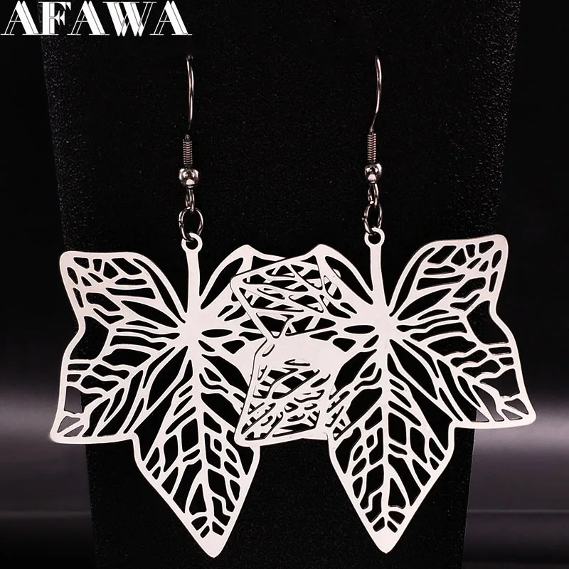 

2019 Hollow Stainless Steel Earrings for Women Leaves Silver Color Drop Earrings Jewellery boucle d oreille fantaisie E612485