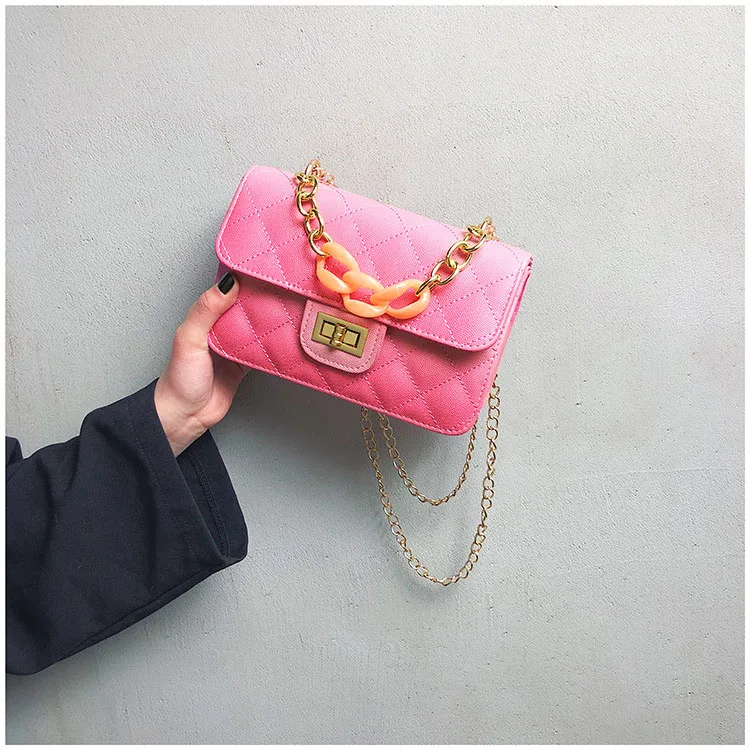Luxury Women Classic handbag Designer Pink Blue Gradient PU Leather Lingge Shoulder Bag (18)