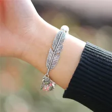 Натуральные камни серебряная подвеска с перьями браслеты с глиняным шариком Мужские Браслеты Женские ювелирные аксессуары