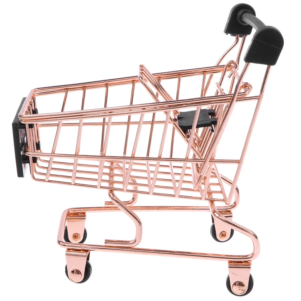 Mini Metal MIniature Shopping Cart Salesman Sample Kids Children Pretend Play Toy Room Cute Decoration - Rose Gold