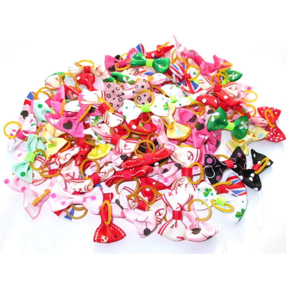10PCS Bowknot Cute Dog Rubber Band Handmade font b Pet b font Grooming Accessories Mixed Ribbon