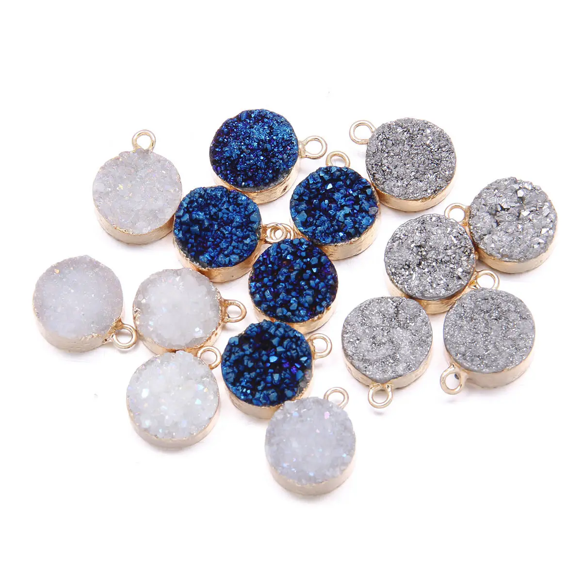 

Natural Stone Brazilian Edged Slice Grey blue and White Agates Pendants for Necklace Women Jewelry Making