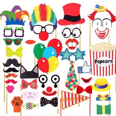 

The circus mask photo props Birthday party decorations The clown hat red nose paper glasses The performance properties