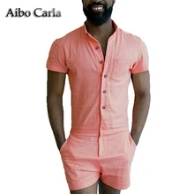 fashion mens Stretch Jumpsuit male short sleeve Rompers short cargo pants summer single breasted tops zipper trousers overalls
