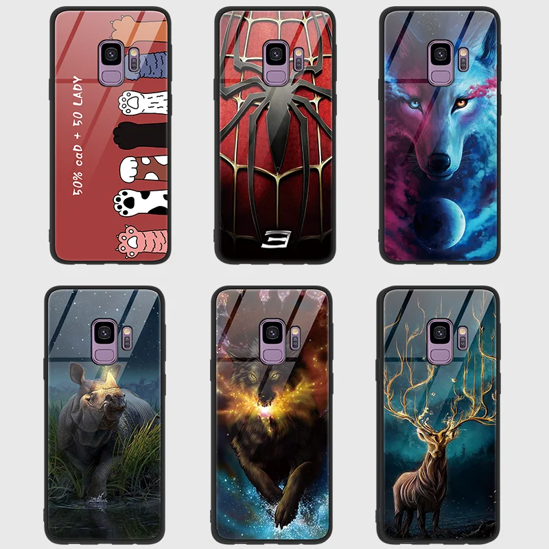 

Animal phone case For Samsung Galaxy S8 S9 Plus Note8 Note9 Soft Tempered glass Cover TPU Fundas Coque Luxury For Galaxy S8 Case