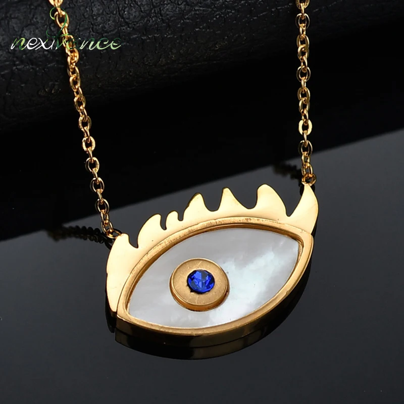 

Nextvance Stainless Steel Evil Eye Pendant Necklace Ethnic Gold Shell Zircon Blue Eye Protection Necklaces for Women Jewelry