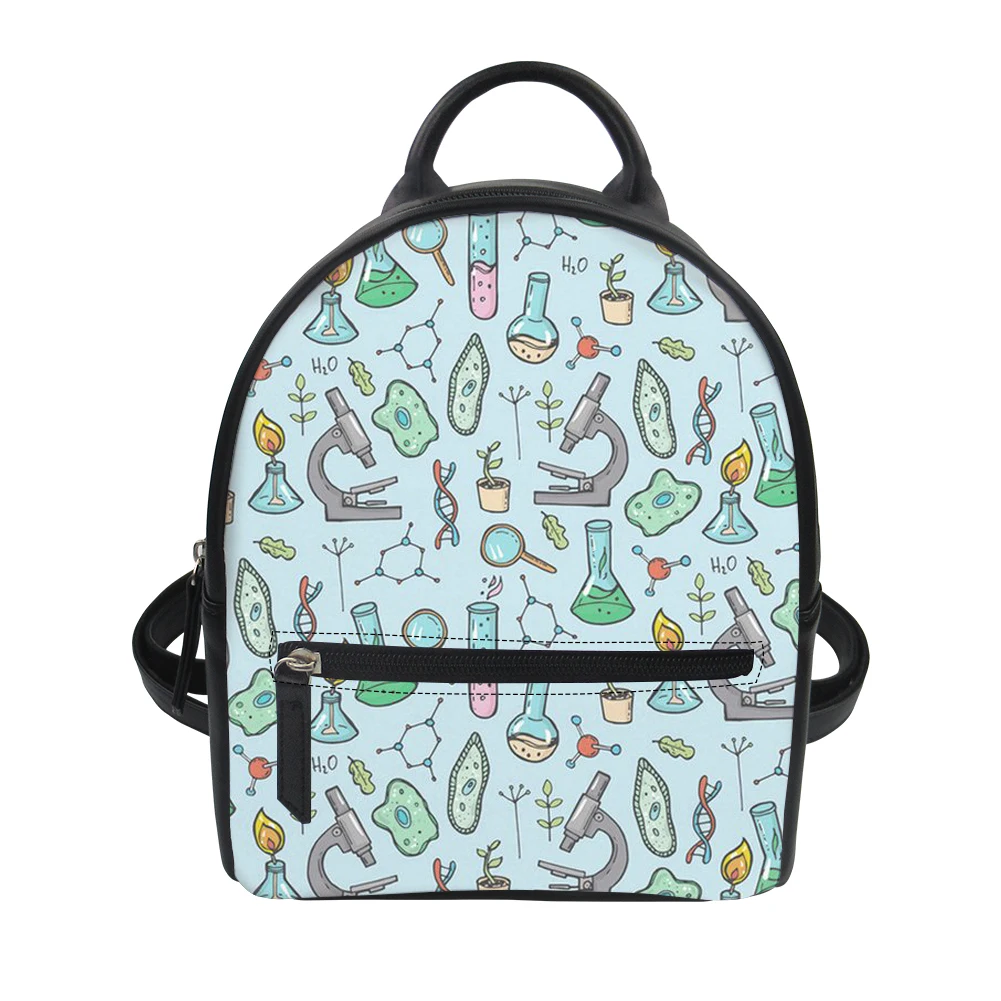 

FORUDESIGNS Cartoon Chemistry Science Print Backpacks Daypack Math PU Leather Book Bags Girls Women Students Teathers' Day Gift