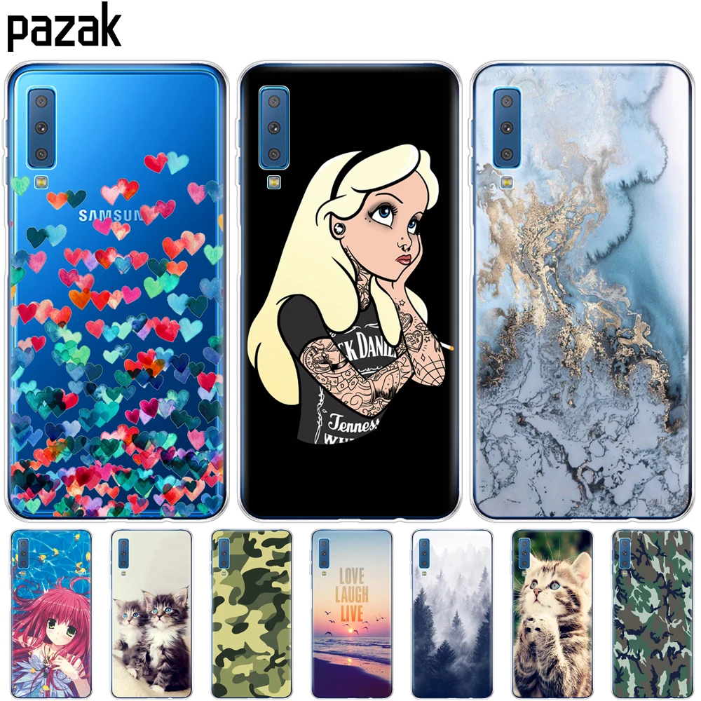 سيليكون اغلفة السامسونج غالاكسي A7 2018 غطاء السيليكون الملونة جراب لظهر الجوال لسامسونج A7 2018 A750 A750F 6.0 بوصة