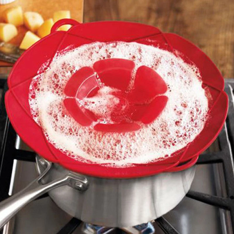 Green and Red Silicone Lid Boil Over Spill lid Stopper Pot /Pan Cover Cooking Pot Lids Utensil Flower Cookware Parts