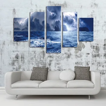 

5 piece canvas art Storm surge on the sea Armies Canvas Painting decorations for home Oil Painting For Living Room\C-460