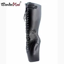Wonderheel/новые балетные сапоги до колена, на каблуке 18 см, с необычным каблуком, из матовой кожи, модные, пикантные, фетиш, ботинки с замочками