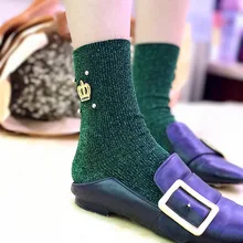 Яркая Mujer винтажная Корона женские носки с бусинами женские оптом уличная Harajuku женские хлопковые новогодние Роскошные носки