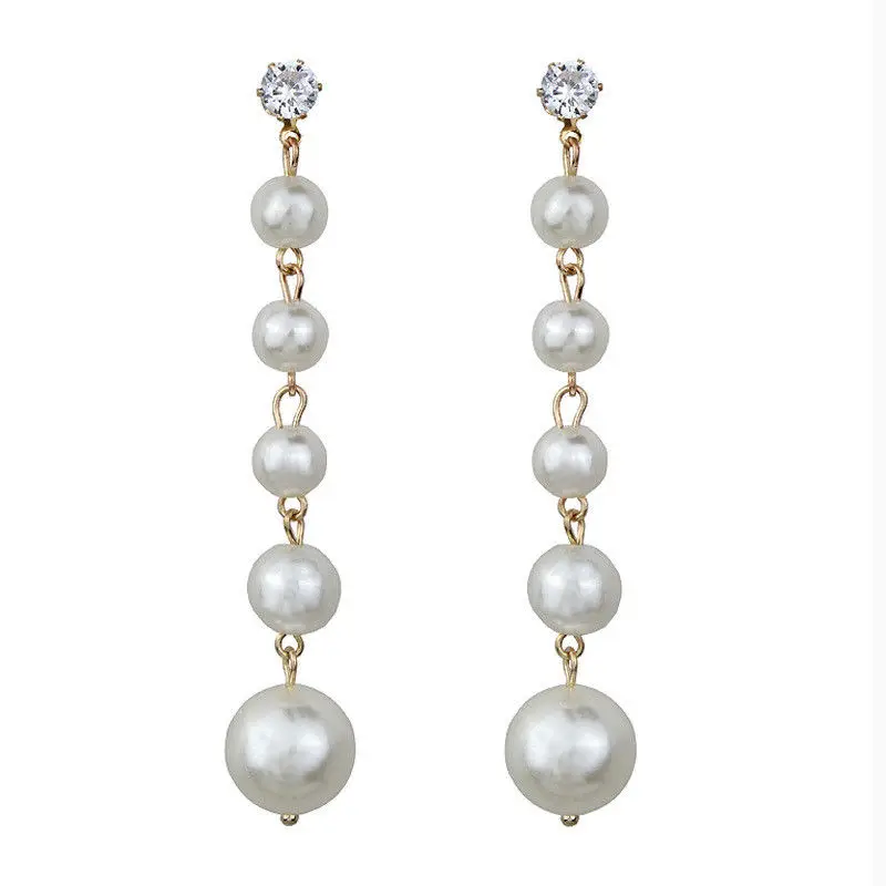 

1 Pair Women Elegant Big Faux Pearl Long Dangle Earrings Drop Earrings Luxury Jewelry M8694