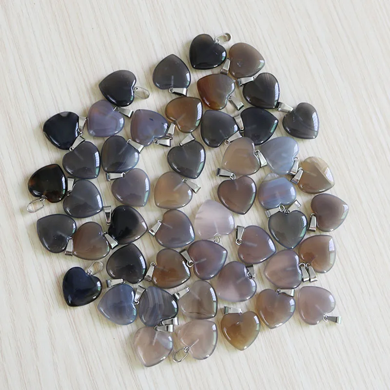 Gray agate Натуральный камень кристалл сердце подвеска-маятник кристалл Опалит Чакра Исцеление Кристалл Рейки Подвески 50 шт - Окраска металла: Gray agate