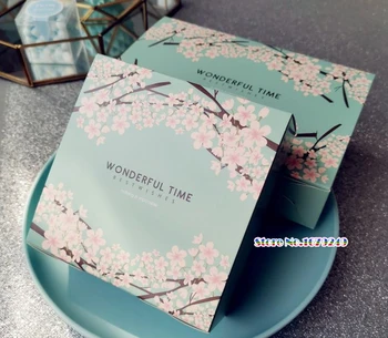 

Blue Cherry blossoms paper cake box.flower Design Paper Box Cookie Macaron Chocolate Christmas Birthday Party Gifts Packaging