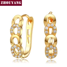 Классический дизайн, золотые серьги-кольца с большим кубическим цирконием для женщин ZYE817