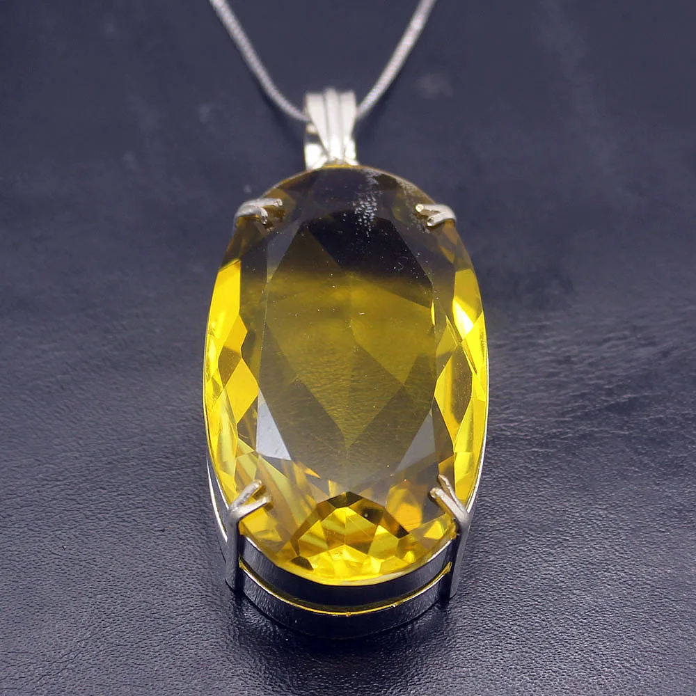 Светящиеся Овальный блестящий желтый Citrine925 стерлингов серебряные подвески Цепочки и ожерелья подвеска 2 1/2 дюйма A300