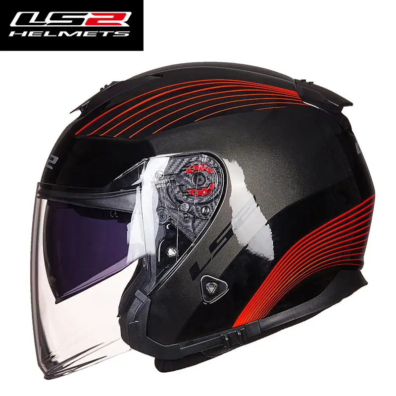 LS2 OF521 стекловолокно с открытым лицом для женщин и мужчин moto rcycle шлем с двойным стеклом moto rbike половина шлем в форме черепа casco moto шлем