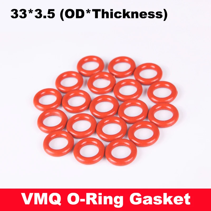 33mm OD 30 шт. 33x3,5 33*3,5 34x3,5 34*3,5 35x3,5 35*3,5(OD* Толщина) 3,5 мм VMQ Еда Класс красный силиконовые уплотнения масла уплотнительное кольцо - Цвет: 33mm OD