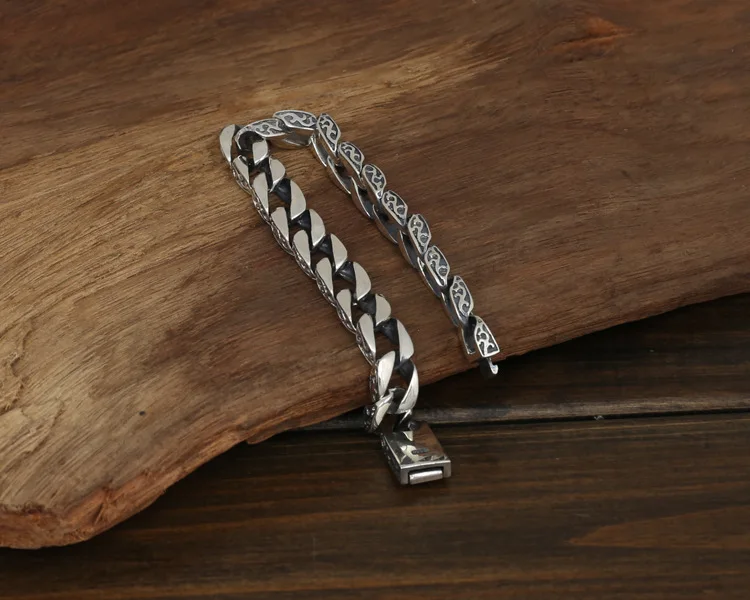 10mm-Wide-Men-Bracelet-Pure-100-925-Sterling-Silver-Male-Buckle-Clip-Bracelet-Thai-Silver-Vintage (3)