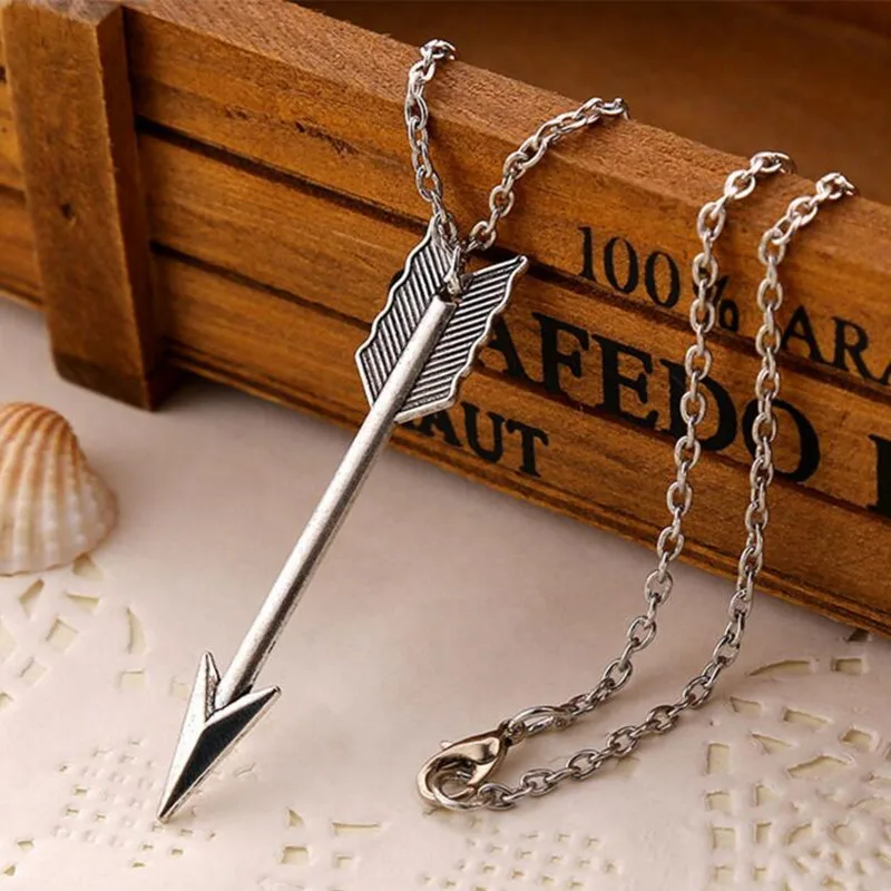 

Fashion Arrow Bow Archery Spear long Necklace Hunger Games Daryl Dixon Vintage Silver Pendants Necklace Jewelry For Women