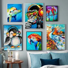 Dolphin Dog Penguin Parrot Horse Eagle Owl Wall Art Canvas Painting Posters And Print Animal Wall Pictures For Living Room Decor
