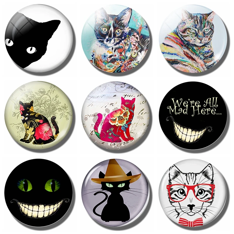 

Peeping Black Cat 30 MM Fridge Magnet Black Cat Lover Glass Cabochon Magnetic Refrigerator Stickers Note Holder Home Decoration