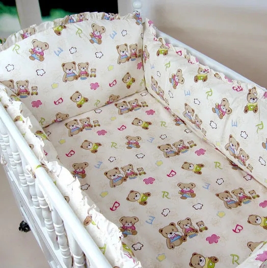 4-10 PCS Baby Bedding Set for Crib Newborn Baby Bed Linens for Girl Boy Cartoon Bear Detachable Cot Bumpers Sheet Quilt