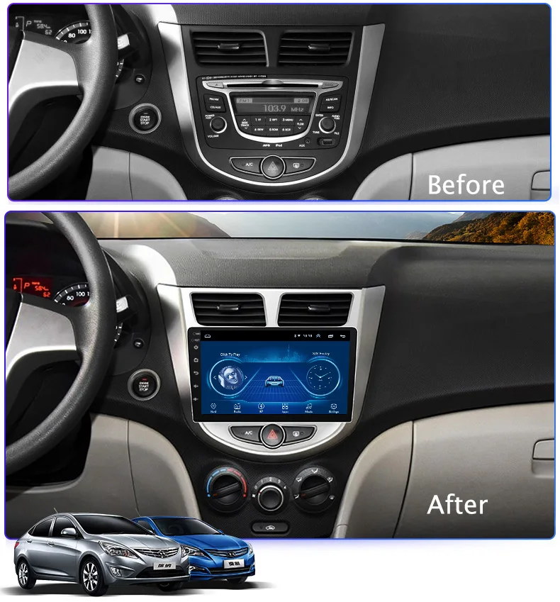 

9" Super Slim Touch Screen Android 8.1 radio GPS Navigation for HYUNDAI Accent solaris verna Stereo Multimedia with Bluetooth