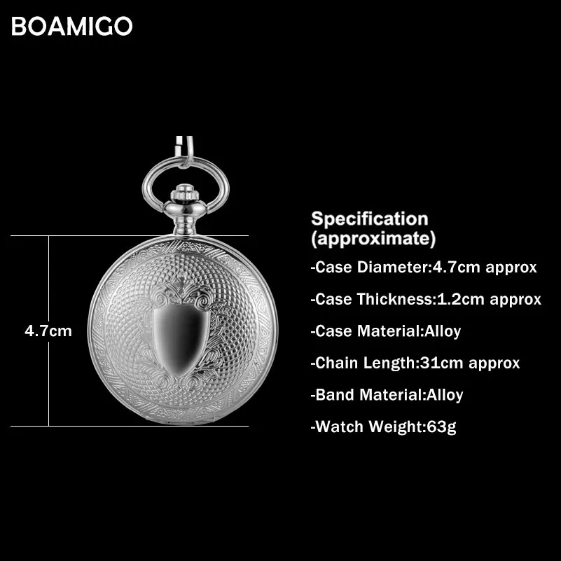 FOB, мужские карманные часы, антикварные механические часы, BOAMIGO, брендовые, скелет, римские цифры, часы, серебряная цепочка, подарок, часы, reloj hombre