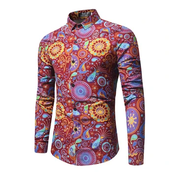 

2020 New 3D Tie-dye Retro Floral Printed Man Casual Dress Shirt Brand Clothing Fashion Linen Men's Slim Fit Long Sleeve Shirt