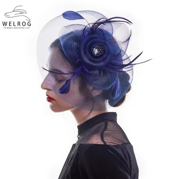 

WELROG Retro Womens Fedora Hats Fascinator Hat Feather Gauze Mesh Net Hair Clip Headwear for Party Wedding Lady Ribbon Headwear