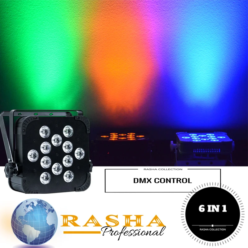 

(Pack of 6 ) Rasha Hex V12 with 6in1 RGBAW+UV Color Leds, Wireless DMX LED Slim Par Light For Stage Event, Master-slave mode