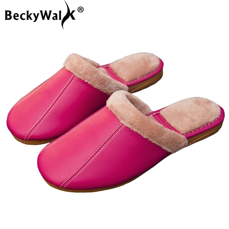 BeckyWalk/зимние домашние тапочки из овчины Женская обувь Нескользящая натуральной