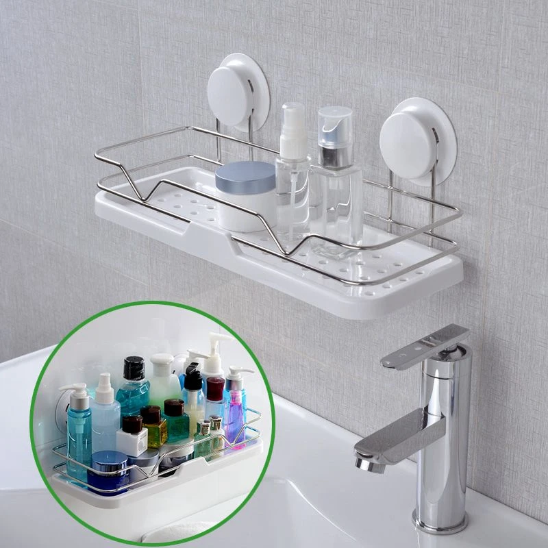 

Dual Strong Suction Cup Bathroom Shelf Kitchen Storage Wall Mounted Holder Bathroom Wall Rack Shower Lotion Organizer Shelf-A