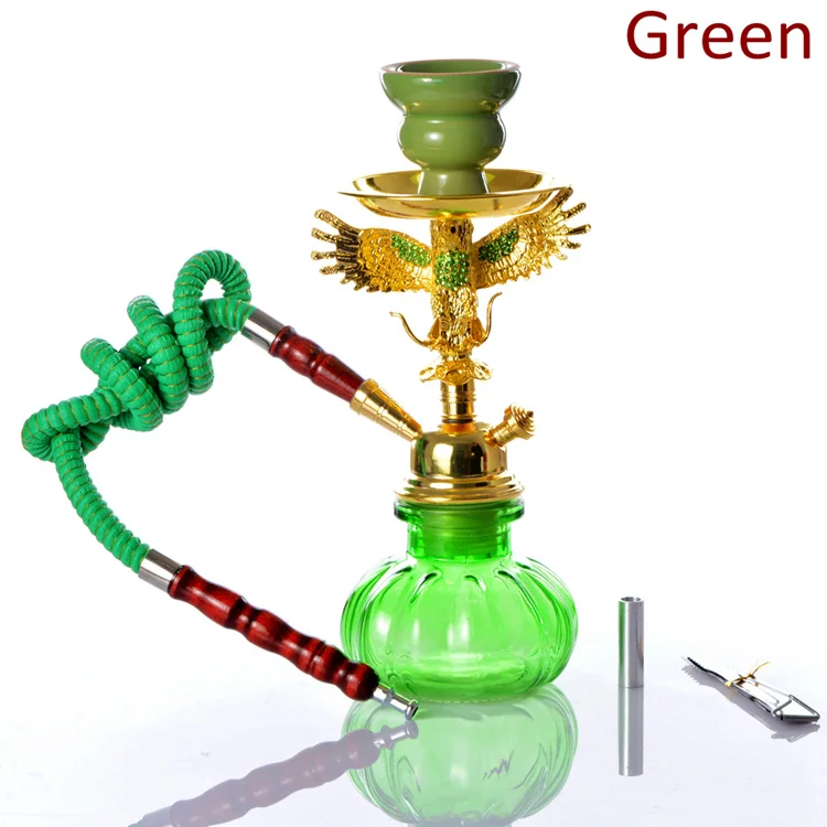 4 цвета стеклянный кальян набор с металлическим орлом ремесло кальяна керамическая чаша шланг уголь щипцы водопроводные трубы наргиле аксессуары - Цвет: Green