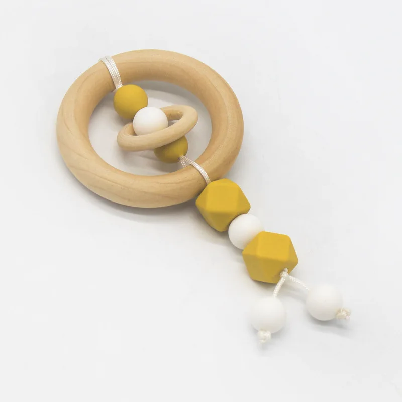1 шт. детские деревянные погремушки деревянные кольца для игры в спортзал круглые бусины силиконовые бусины деревянные прорезыватели - Цвет: 5