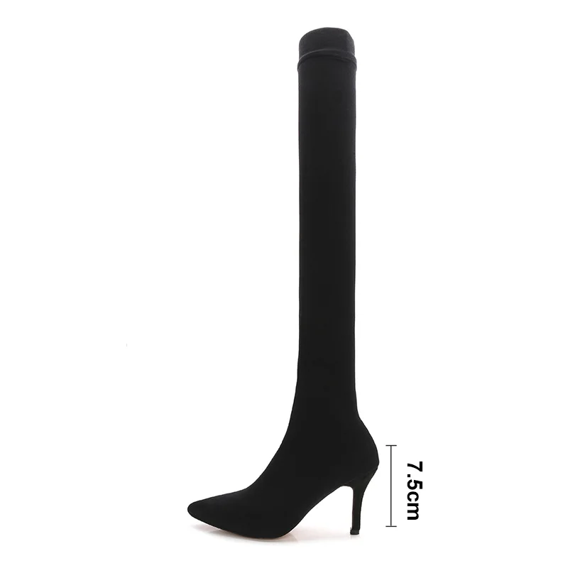 Autumn New Over The Knee Boots Women Elastic Sock Thigh High Boot Ladies Stretch Fabric Pointed Toe High Heels Shoes WB1393