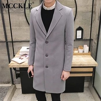 

MCCKLE Winter Wool Coat Men Leisure Long Sections Woolen Coats Men's Pure Color Casual Fashion Jackets / Casual Men Overcoat