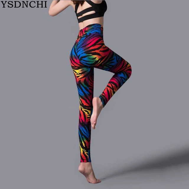 YSDNCHI New Stripe Leopard Print Leggings Women High Waist Legings Work Out Legging Sporting Push Up Trousers Fitness Leggins