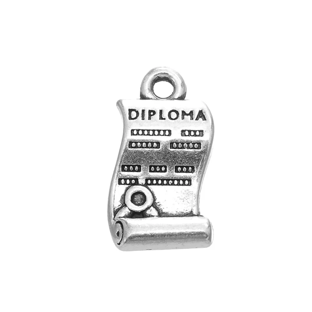 

EUEAVAN 30pcs Graduation Gift Word Charms Diploma Paper Design Alloy Pendant Antique Silver Color For Jewelry Making