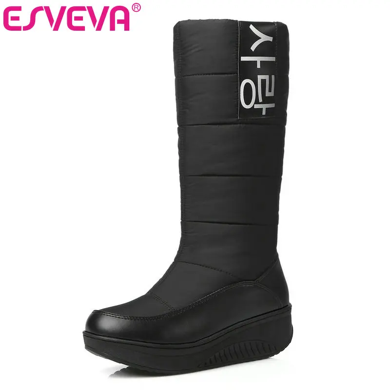 

ESVEVA 2018 Women Winter Boots Synthetic PU Mid-calf Boots Winter Shoes Med Heel Short Plush Ladies Comfortable Shoes Size 35-40