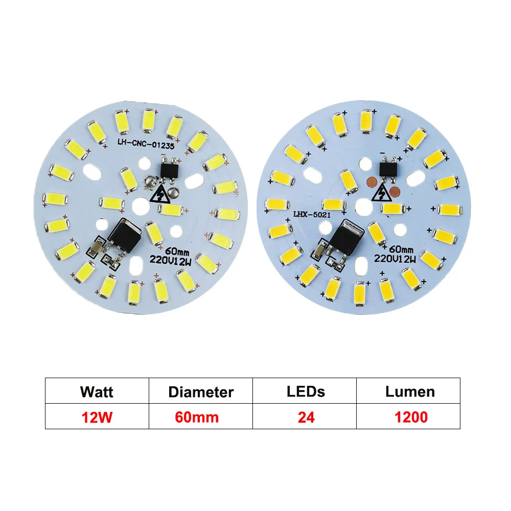 10 шт. светодиодный светильник, источник 220 В, интегрированный IC драйвер, светодиодный светильник 3 Вт 5 Вт 7 Вт 10 Вт 12 Вт 15 Вт 18 Вт 24 Вт 36 Вт 5730 SMD для дома, светильник ing JQ - Испускаемый цвет: 12W 60mm