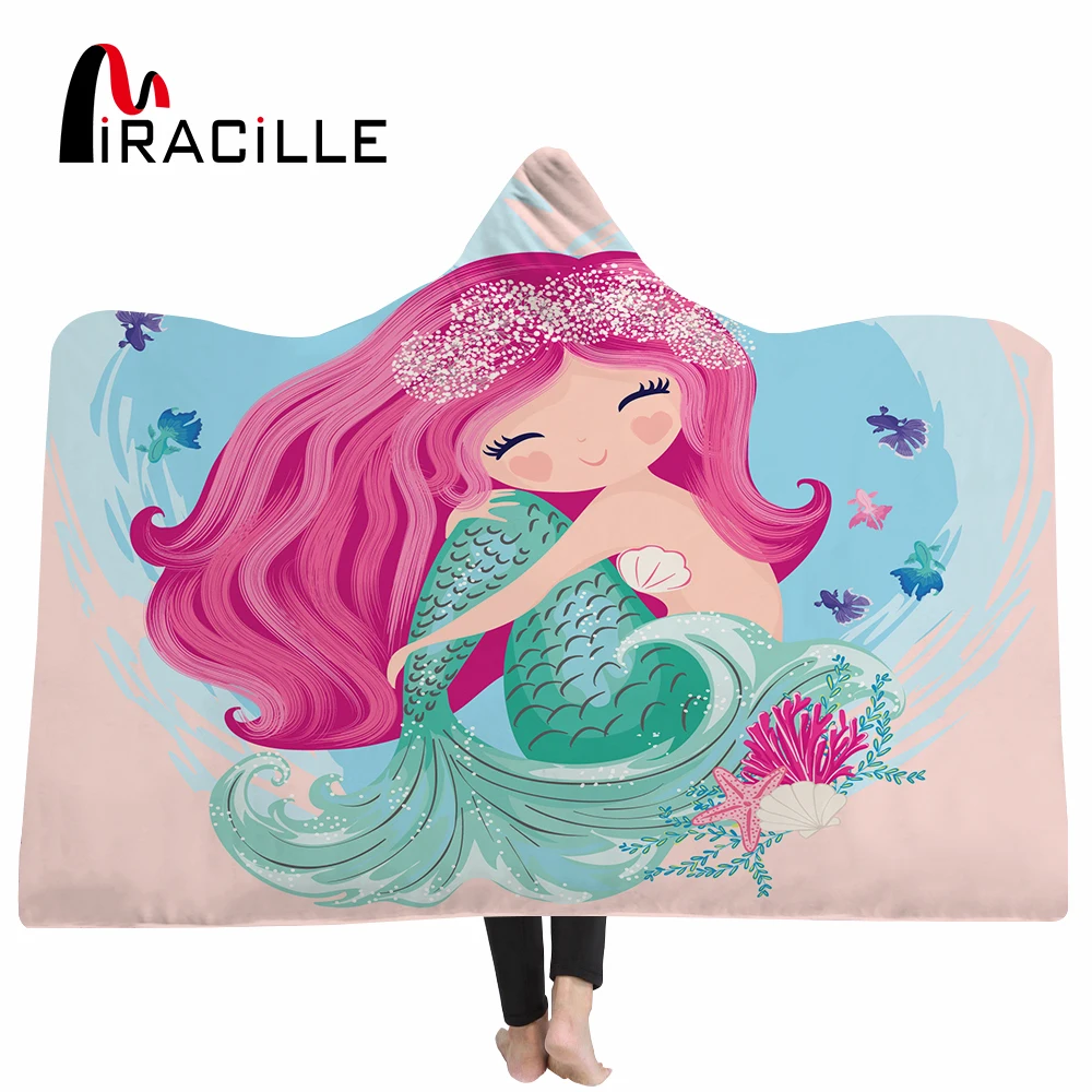 

Miracille Plush Blanket Child Hoodie Indoor Soft and Warm Extra Large Hood Soft Plush Blanket Outdoor Wool Hoodie Mermaid Patten