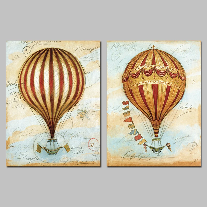 2 Pieces/set Retro Style Hot Air balloon Ball Decoration Wall Art