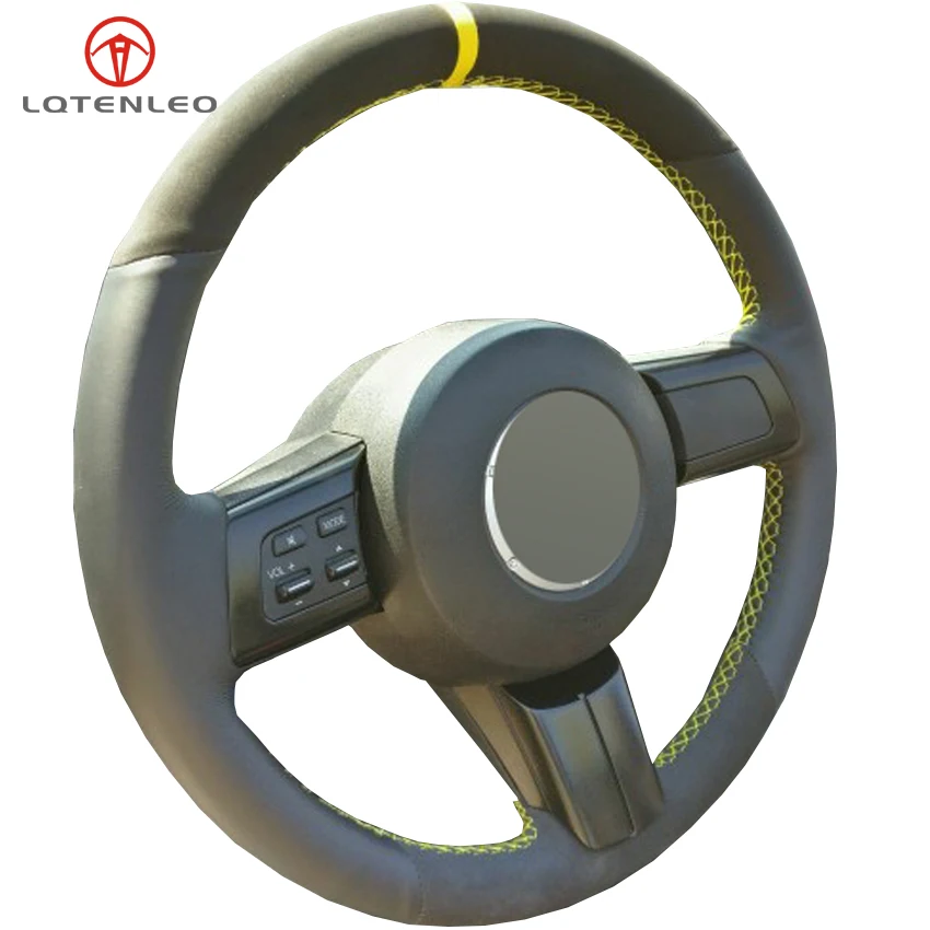 

LQTENLEO Black Suede Genuine Leather DIY Car Steering Wheel Cover For Mazda MX-5 2009-2014 RX-8 2008-2013 CX-7 CX7 2007-2009