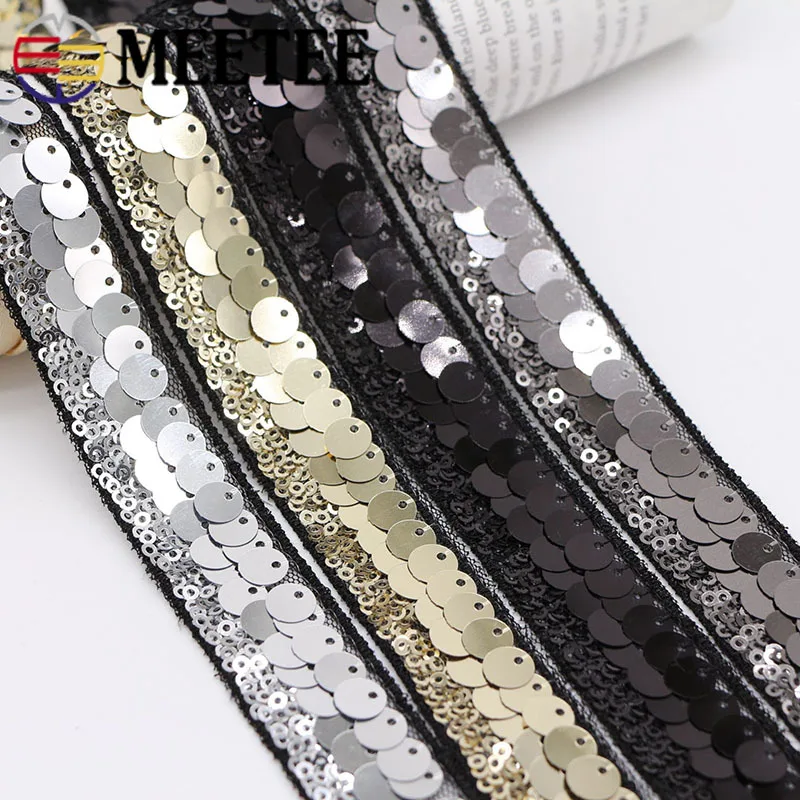 

6M 22mm Eco-Friendly Mesh Sequins Lace Trims Gold Silver Lace Ribbons Webbing For Latin Dance Dress DIY Wedding Hair Accessories